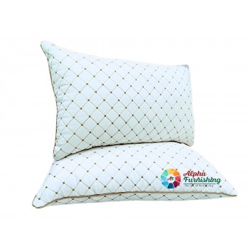 Market Fairy 17 X 27 Inch Microfiber Filled Ultra Soft Luxury Sleeping Bed Pillow for Long Lasting Fluffiness, Big Size, White With Golden Dots, Pack of 2